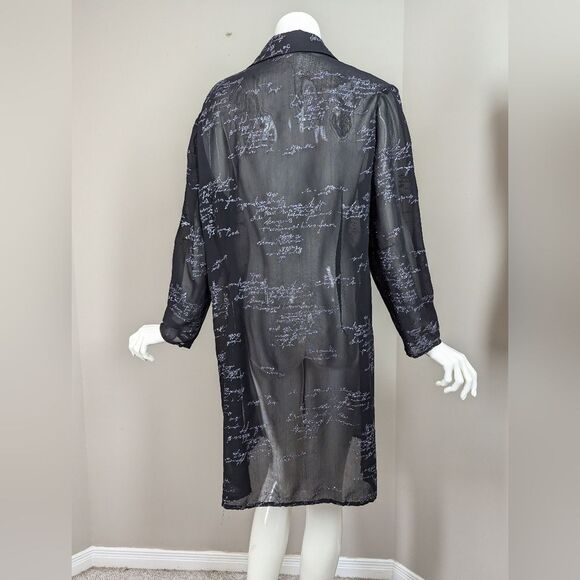 Vintage Steilmann Sheer Black Shirt Dress – Glitter Script Print – Y2K Goth Roma - Picture 10 of 11